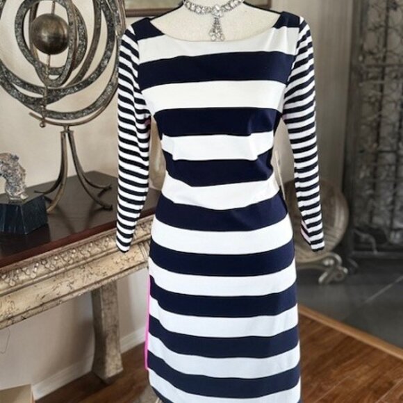 This Eliza J ~ Size 8 Navy Blue, White & Pink knee-Length Dress - Picture 6 of 8